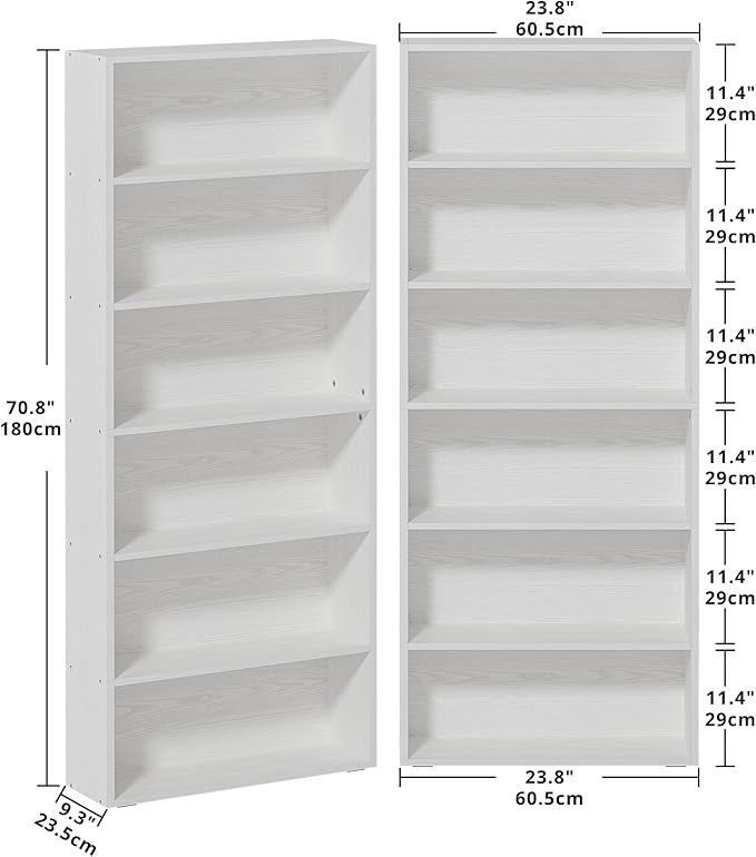 Bookshelves and Bookcases Set of 2 Floor Standing 6 Tiers Display Storage Shelves 70 in Tall Bookcase
