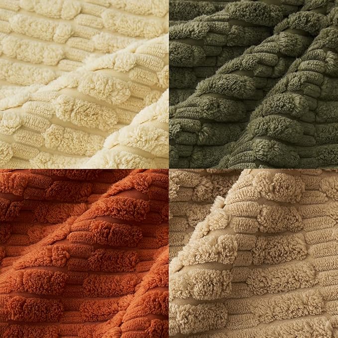 Pack of 4 Spring Boho Farmhouse Corduroy Decorative Throw Pillow Covers 18x18 Inch for Sofa Living Room Couch Bed Modern Retro Soft Striped Pillow Covers Home Decor Brown Green
