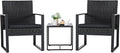 3 Pieces Outdoor Patio Wicker Furniture Set, Modern Rattan Chair Conversation Sets with Coffee Table for Yard and Bistro (Black)