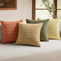 Pack of 4 Spring Boho Farmhouse Corduroy Decorative Throw Pillow Covers 18x18 Inch for Sofa Living Room Couch Bed Modern Retro Soft Striped Pillow Covers Home Decor Brown Green