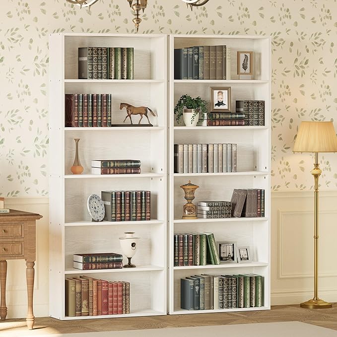 Bookshelves and Bookcases Set of 2 Floor Standing 6 Tiers Display Storage Shelves 70 in Tall Bookcase