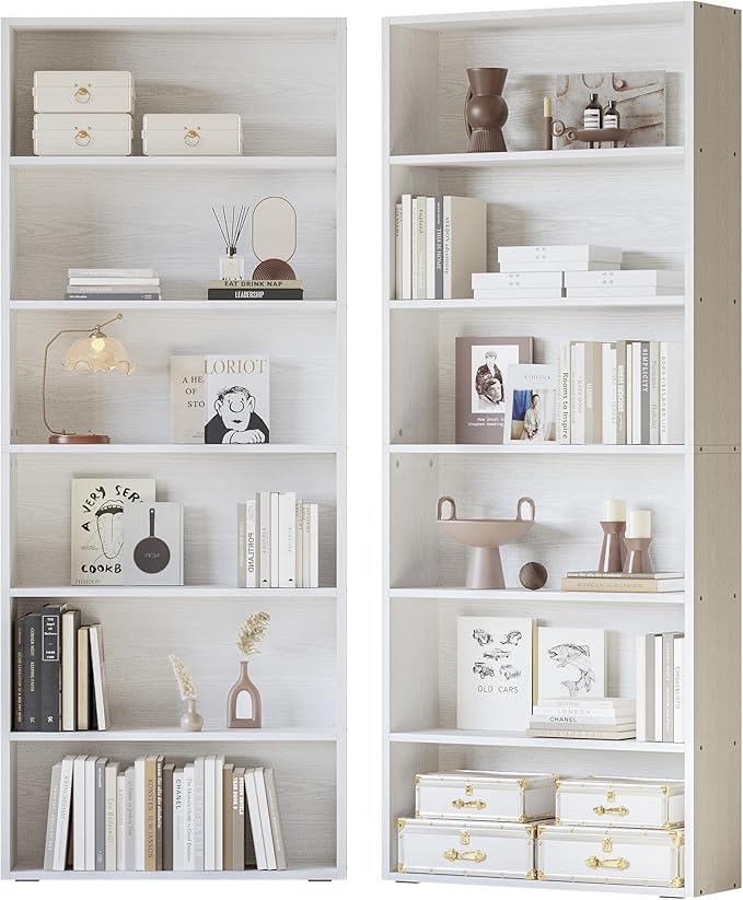 Bookshelves and Bookcases Set of 2 Floor Standing 6 Tiers Display Storage Shelves 70 in Tall Bookcase