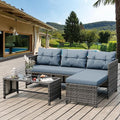 3-Piece Outdoor Patio Furniture Sets, Wicker Patio Conversation Sets, All Weather Wicker Rattan Patio Seating Sofas with Glass Coffee Table and Cushion, Blue-Gray